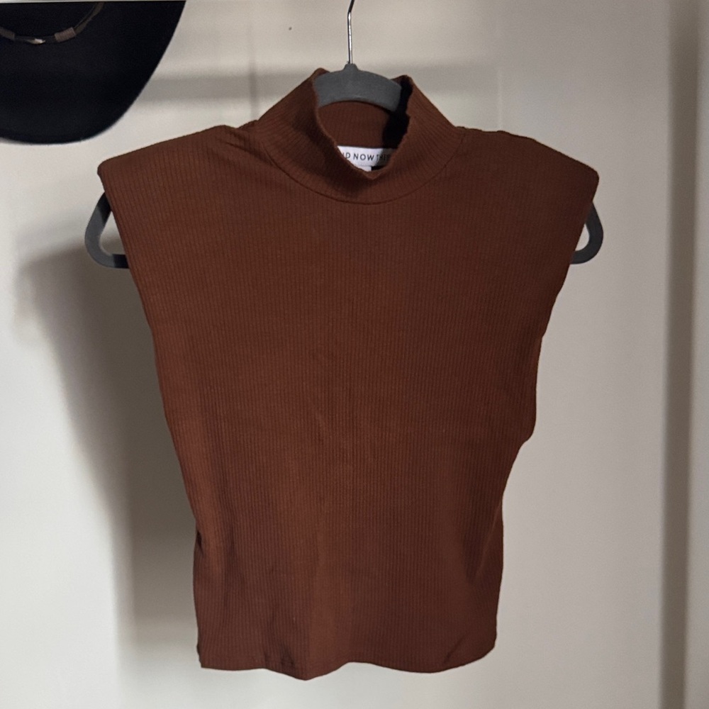 Brown Sleeveless Turtleneck Top